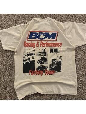 Men’s Jerzees B&M Racing & Performance Tee Faded Cream Color Size Large
